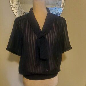 Vintage Women's DAVID MATTHEW Navy Blue Sheer Blouse Sz 6 EUC